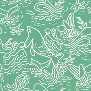 Whimsical Ocean with Whales