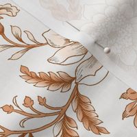 Boho Floral Brown and White Chintz, White Background