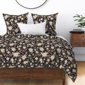 Boho Floral Black and White Chintz, Charcoal Background