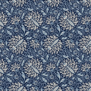 lush fantasy floral-monochrome-blue-small scale