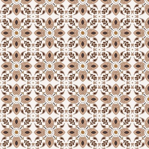 (M) flower tiles Greek style brown earth tones on white