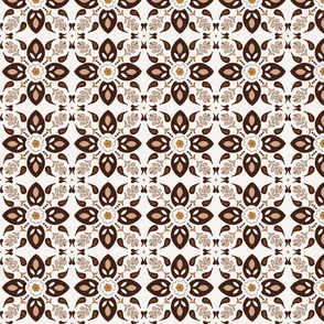 (M) flower tiles Greek style brown earth tones on white