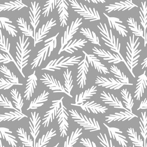 Hand-drawn pine leaves on gray background 