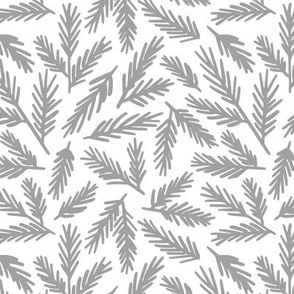 Gray hand-drawn pine leaves on white background 