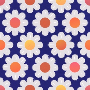 Colorful Daisy Pattern on Deep Blue 