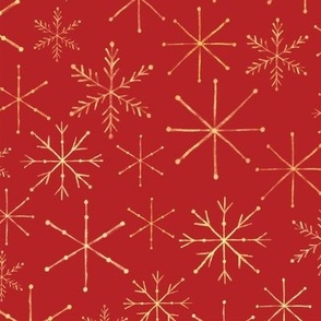 Gold Snowflakes On Christmas Red 12x12