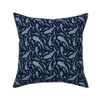 Monochrome blue watercolor shark ocean on a navy background Xsmall