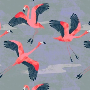 Vintage flying Flamingos grey