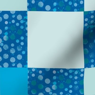 Blue star cheater quilt with squares to embroider