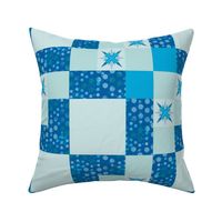 Blue star cheater quilt with squares to embroider