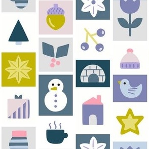 Christmas blocks - Christmas stamps purple, blue, pink