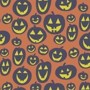 Cute Smiling Pumpkins in Eggplant Purple and Soft Orange