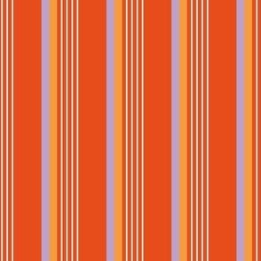 Retro stripes Halloween plaid - Colorful nineties inspired basic cottage striped mudcloth design lilac orange white on tangerine