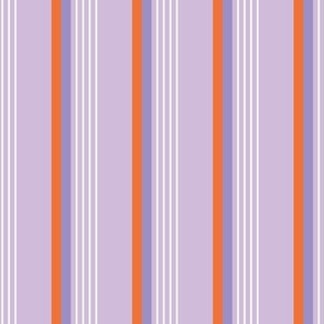 Retro stripes Halloween plaid - Colorful nineties inspired basic cottage striped mudcloth design lilac orange white on purple