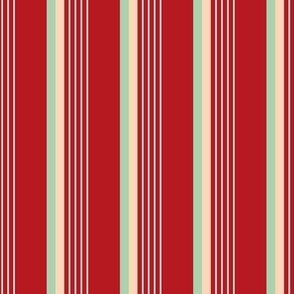 Retro stripes Christmas plaid - Colorful nineties inspired basic cottage striped mudcloth design mint green cream on ruby red