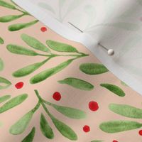 Mistletoe Christmas Watercolor on peach background