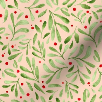 Mistletoe Christmas Watercolor on peach background