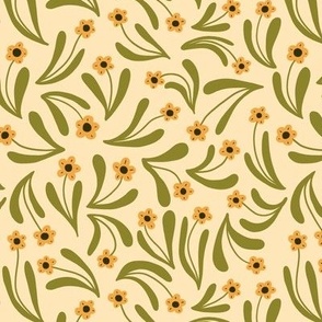 Ditsy boho blooms in beige and green - Small scale