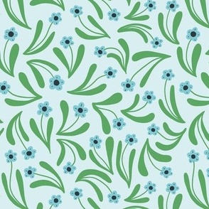 Ditsy boho blooms in green and teal - Small scale