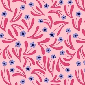 Ditsy boho blooms in pink and blue - Small scale
