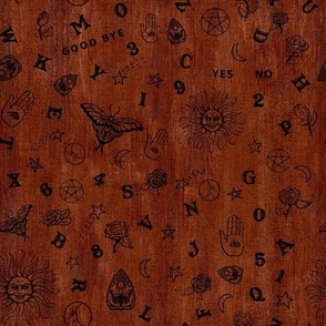 Celestial and Occult Symbols on Dark Wood