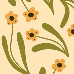 Ditsy boho blooms in beige and green - Large scale