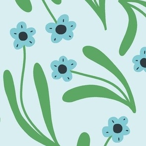 Ditsy boho blooms in green and teal - Large scale
