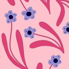Ditsy boho blooms in pink and blue - Large scale