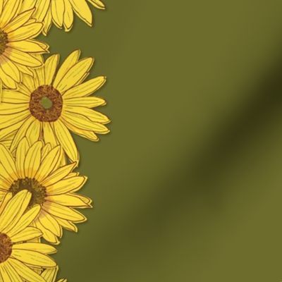 Stripe of Sunflower Blooms on Green Background 12"