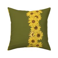 Stripe of Sunflower Blooms on Green Background 12"