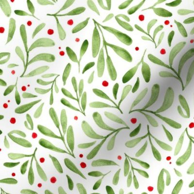 Mistletoe Christmas watercolor on white background