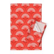 Medium scale / Christmas florals art deco on red / monochromatic bright scarlet flowers and blush pink petals crimson leaves with dots / cute blooming palm botanicals geometric mid mod garden