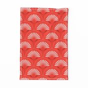 Medium scale / Christmas florals art deco on red / monochromatic bright scarlet flowers and blush pink petals crimson leaves with dots / cute blooming palm botanicals geometric mid mod garden