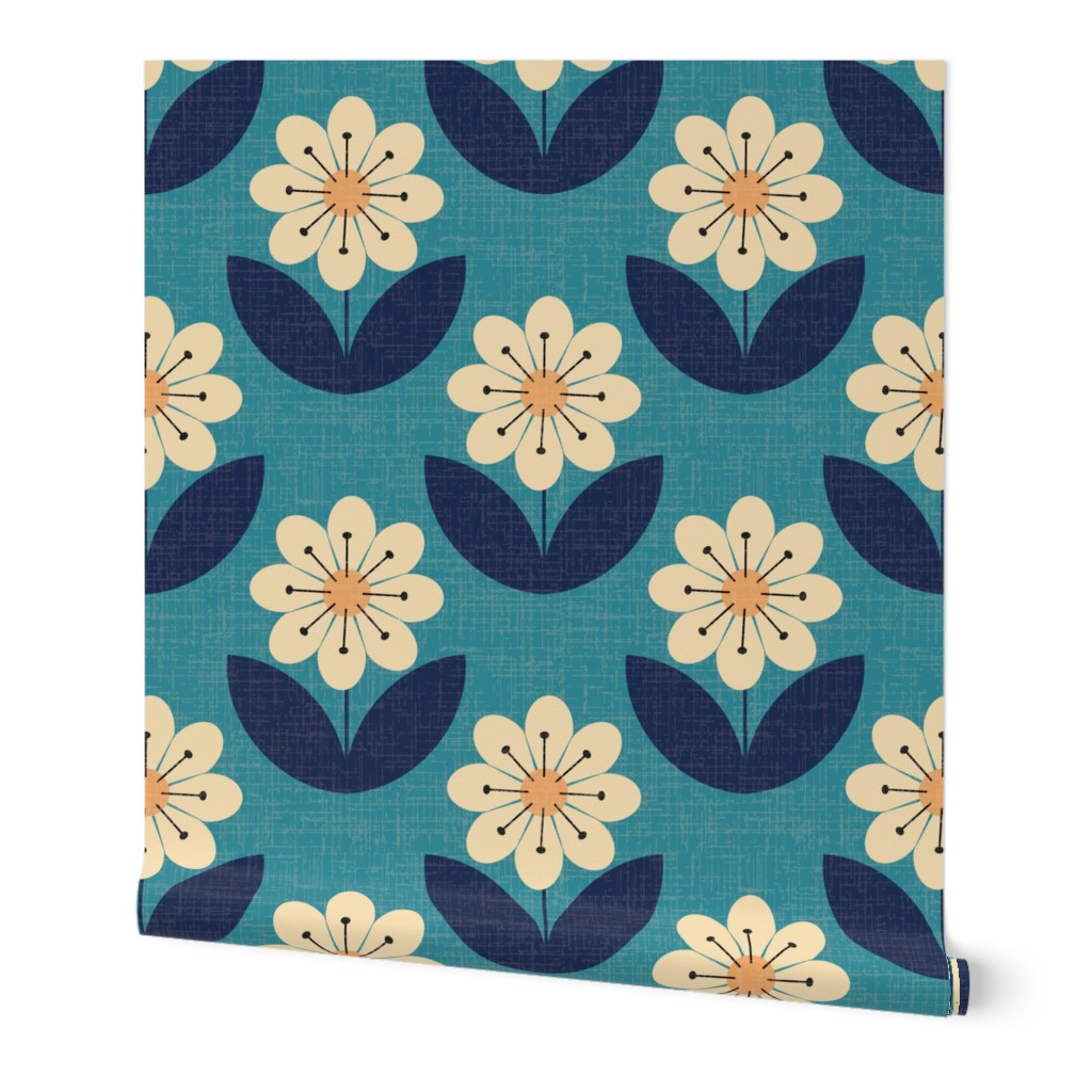 ( L ) geometric 60s retro blue daisies 