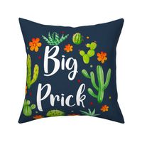 18x18 Panel Big Prick Sarcastic Cactus on Navy for DIY Throw Pillow Cushion Cover or Tote Bag