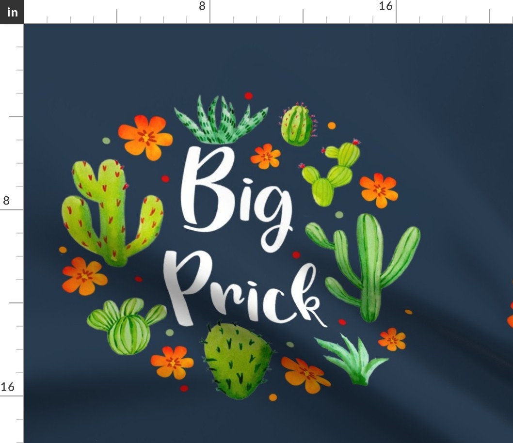 18x18 Panel Big Prick Sarcastic Cactus on Navy for DIY Throw Pillow Cushion Cover or Tote Bag