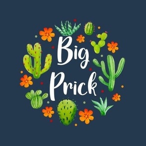 6" Circle Panel Big Prick Sarcastic Cactus on Navy for Embroidery Hoop Projects Quilt Squares