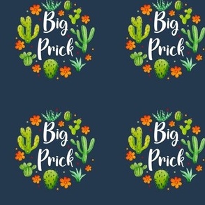 3" Circle Panel Big Prick Sarcastic Cactus on Navy for Embroidery Hoop Projects Quilt Squares Iron on Patches