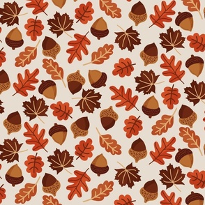 Autumn Leaves and Acorns - Cream
