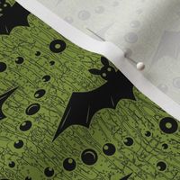 Black Bats on Green Background
