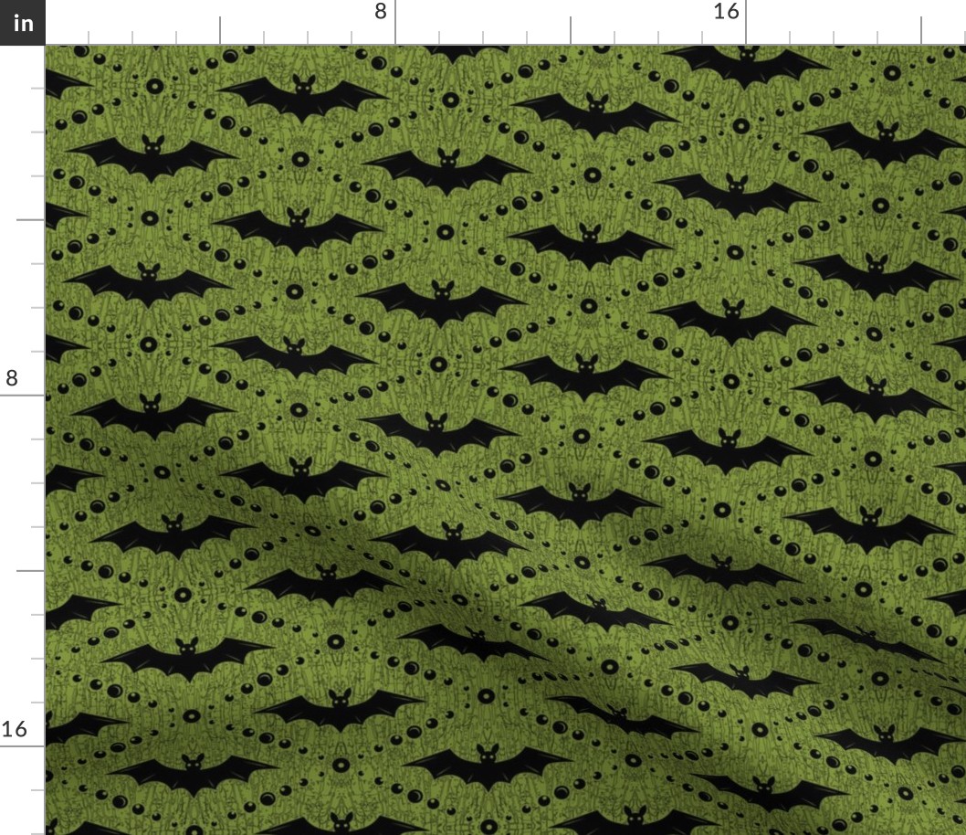 Black Bats on Green Background