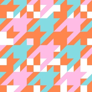 LARGE • Vibrant Houndstooth 80s Revival 4. Orange Pink Aqua #spoonflowercollection