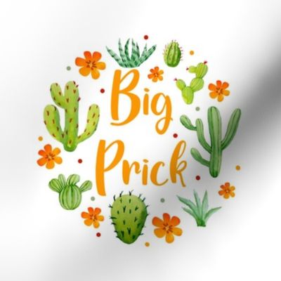 6" Circle Panel Big Prick Sarcastic Cactus on White for Embroidery Hoop Projects Quilt Squares