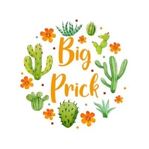 6" Circle Panel Big Prick Sarcastic Cactus on White for Embroidery Hoop Projects Quilt Squares