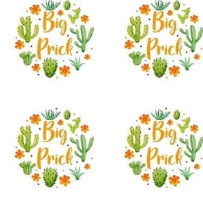 3" Circle Panel Big Prick Sarcastic Cactus on White for Embroidery Hoop Projects Quilt Squares