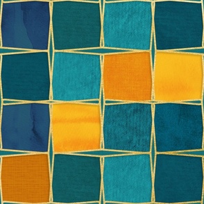 Almost Squares Retro Tile Collage in Orange and Blue Large