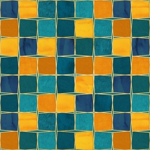 Almost Squares Retro Tile Collage in Orange and Blue Medium