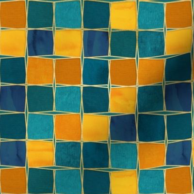 Almost Squares Retro Tile Collage in Orange and Blue Small