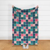 Almost Squares Abstract Tile Collage in Pink and Blue Large