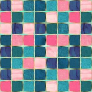 Almost Squares Abstract Tile Collage in Pink and Blue Medium